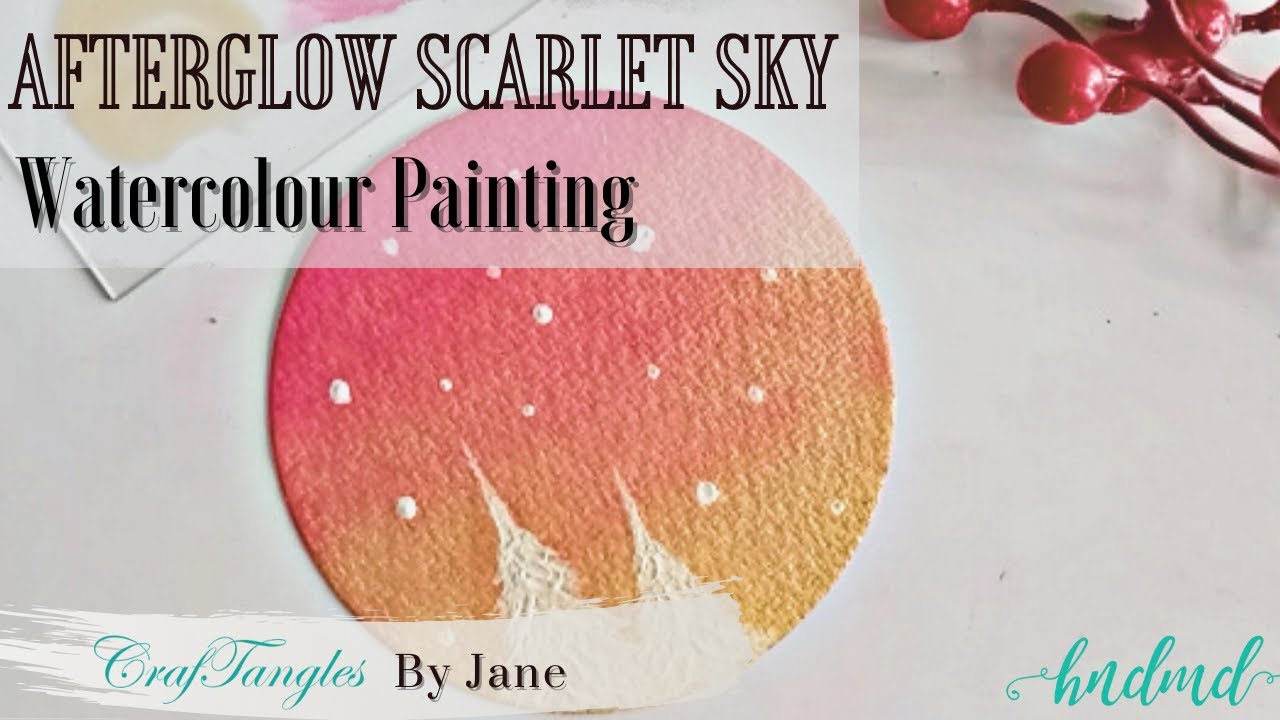 Beautiful 'Afterglow Scarlet Sky' Watercolour Painting