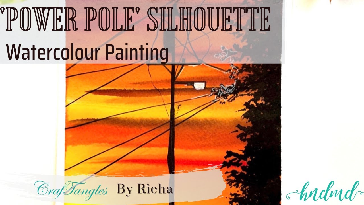 Beautiful 'Power Pole' Silhouette Watercolour Painting