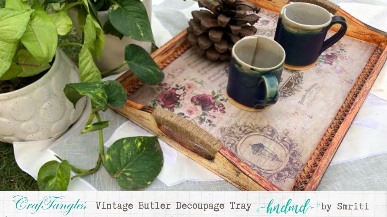 Vintage Butler Decoupage Tray using Transfer It sheets and Deco thin Paper
