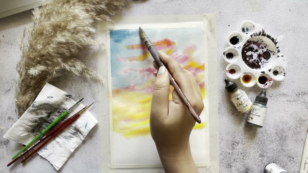 Dramatic Skyline watercolor painting #diy #sunset  #watercolor #watercolour  #hndmd #craftangles