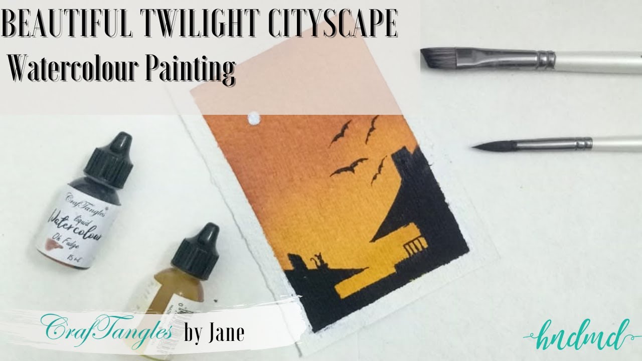 Beautiful Twilight Cityscape Watercolour Painting