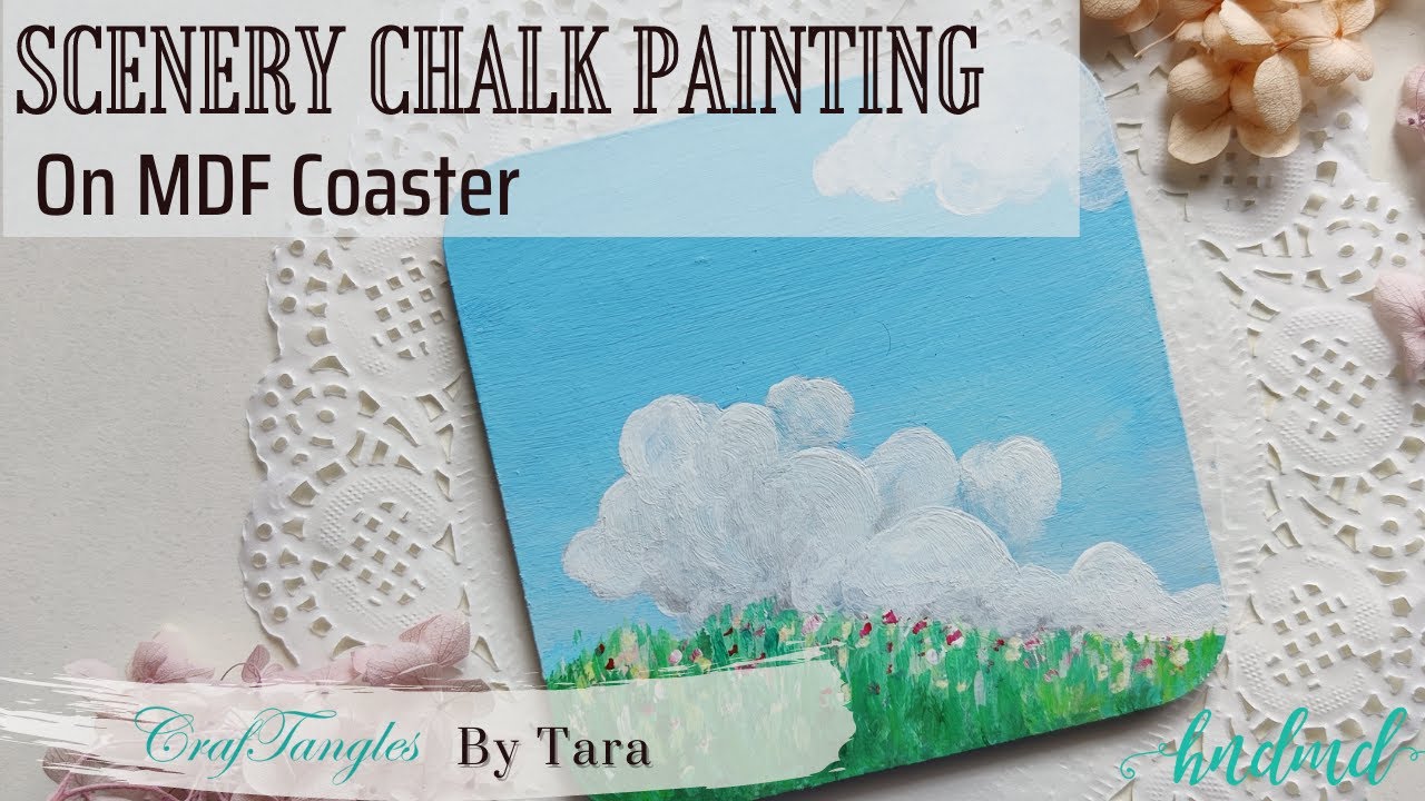 Beautiful 'Scenery' Chalk Painting on Coaster