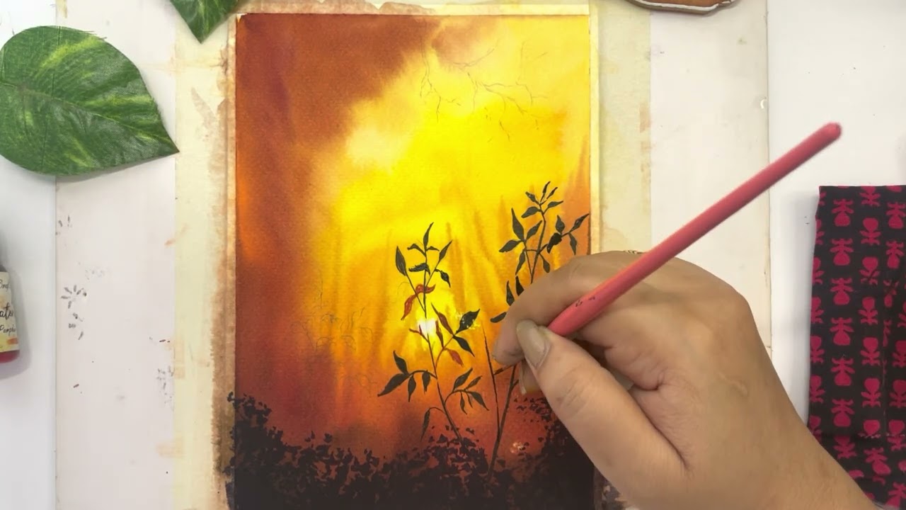 Scenic Sunset watercolor #diy #painting #watercolor #watercolour  #hndmd #craftangles #tutorial