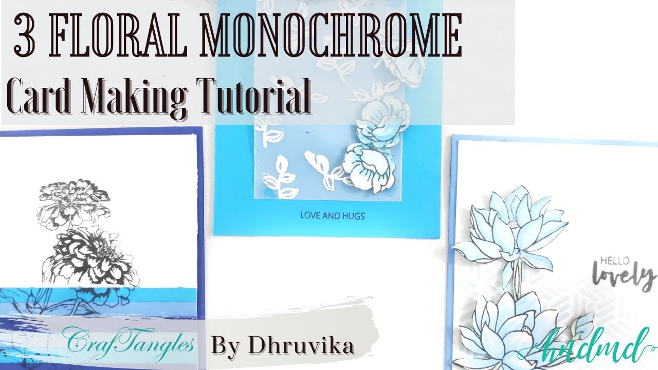 Beautiful 3 Floral Blue Monochrome Cards
