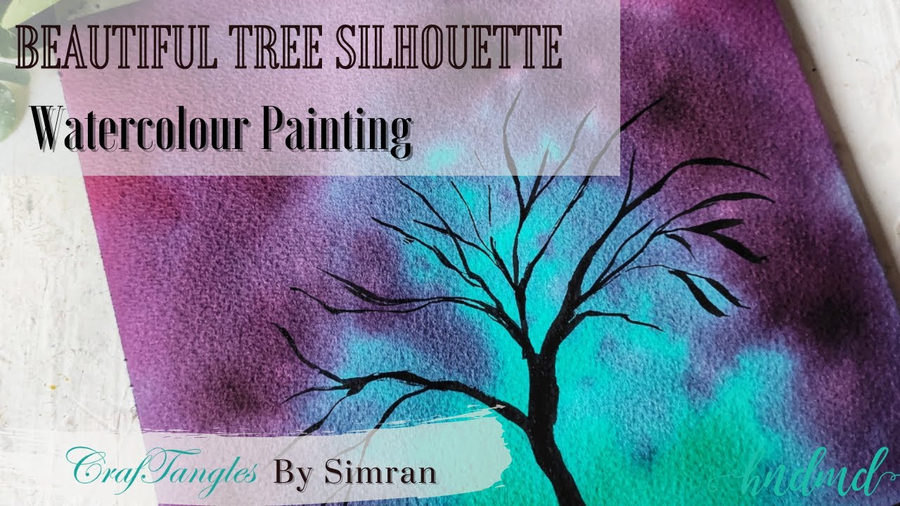 Beautiful Tree Silhouette Watercolour Painting