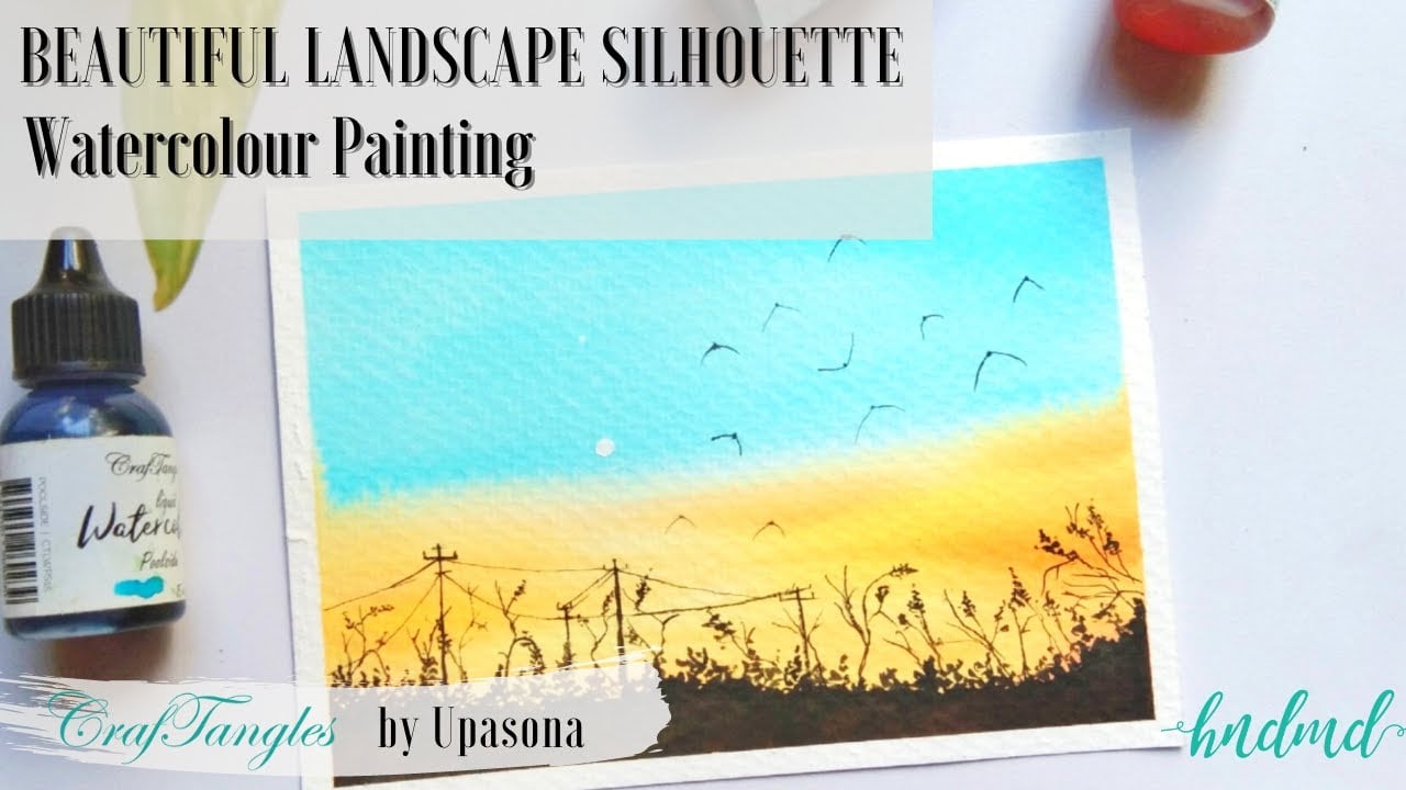 Beautiful Landscape Silhouette Watercolour Painting