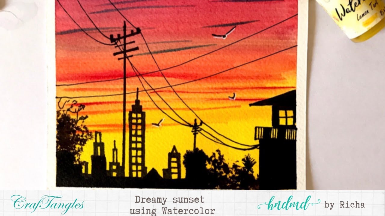 Dreamy sunset using Watercolor