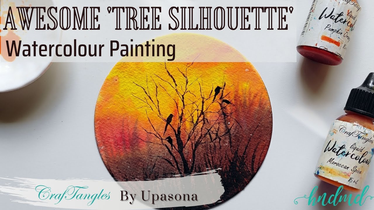 Awesome 'Tree Silhouette' Watercolour Painting