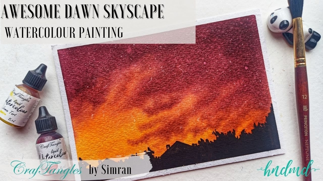 Awesome Dawn Skyscape Watercolour Painting