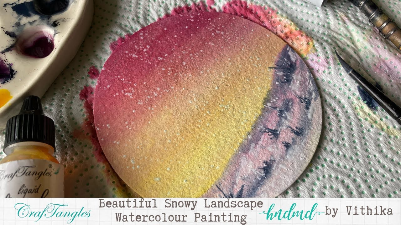 Beautiful Snowy Landscape Watercolour Painting