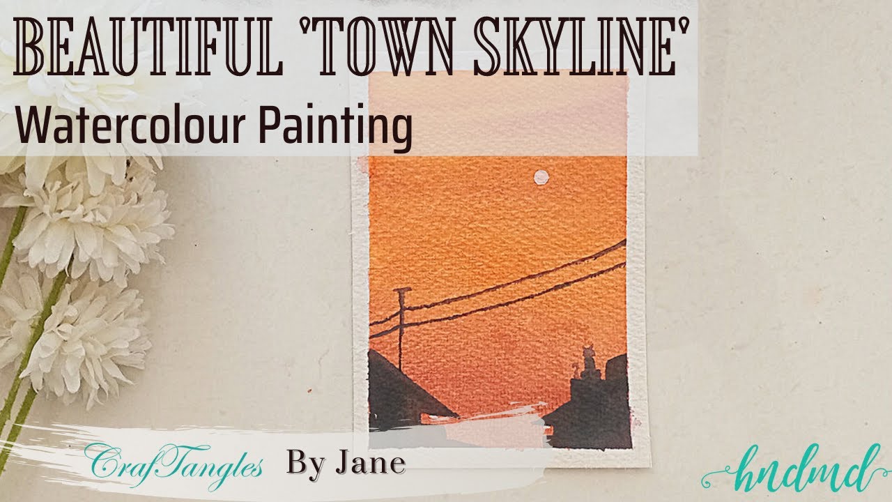 Beautiful Town Skyline Watercolour Painting