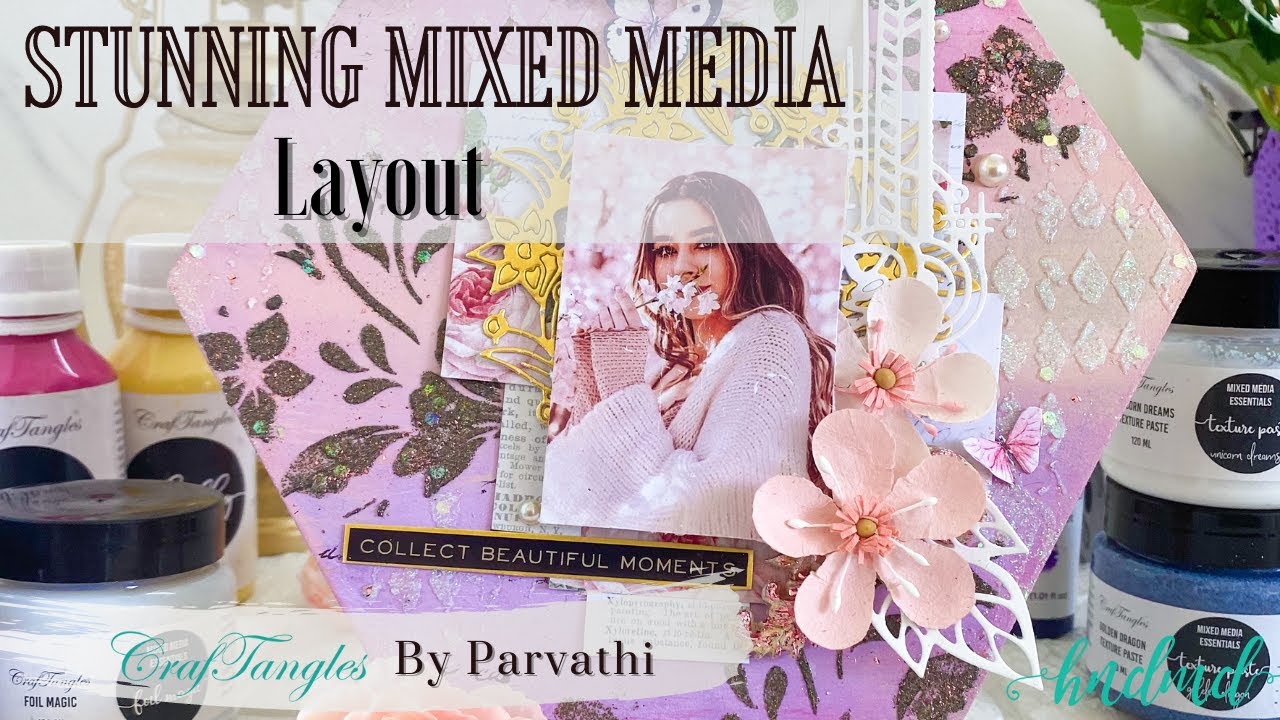 Stunning Mixed Media layout ft Unicorn and Golden Dragon Texture Pastes