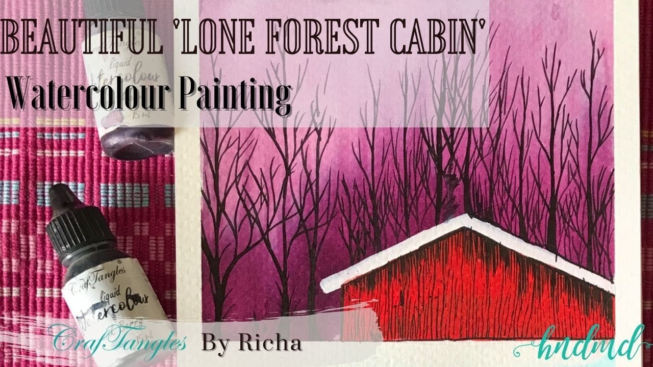 Beautiful 'Lone Forest Cabin' Watercolour Painting