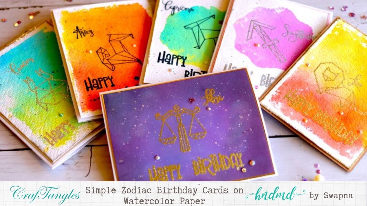 Simple Zodiac Birthday Cards on Watercolor Paper