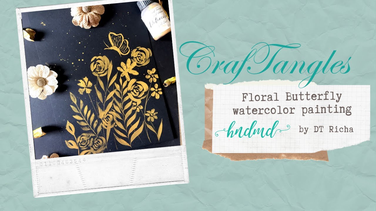 Gold Floral Butterfly Watercolor Painting