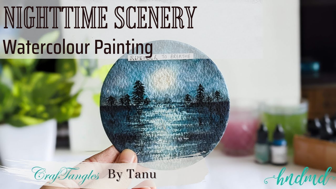 Beautiful Nighttime Scenery Watercolour Painting