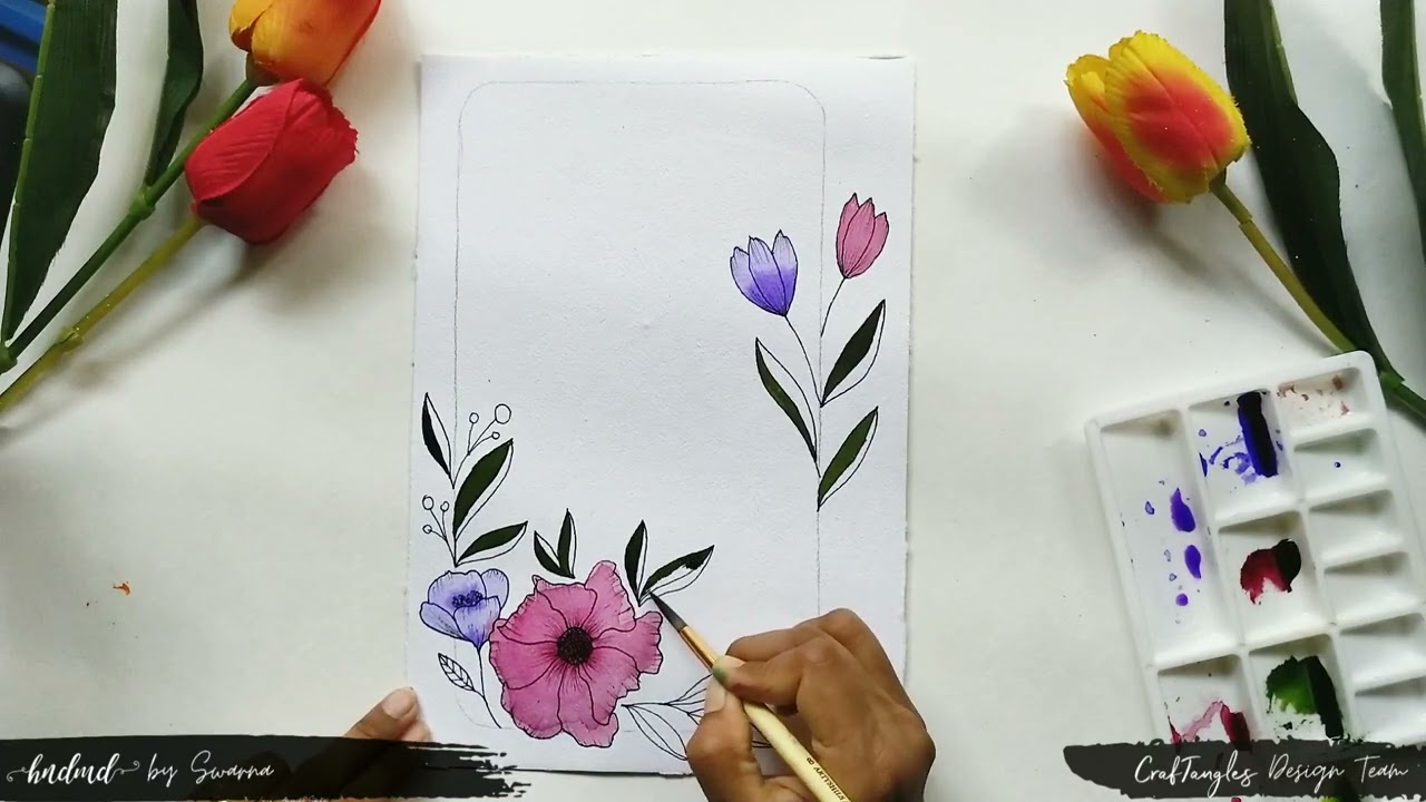 Floral Frame painting #galaxy #watercolor #painting #hndmd #craftangles #watercolour #5minart