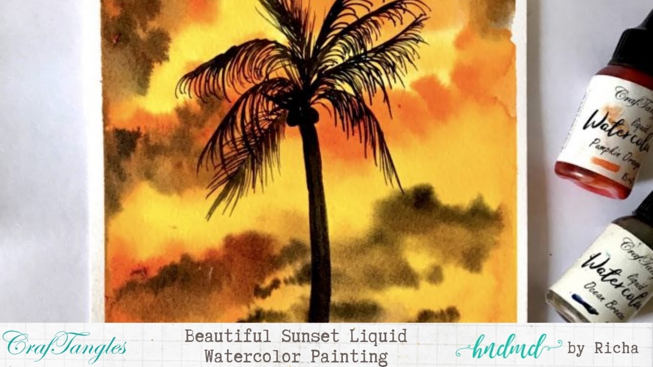 Beautiful Sunset Liquid Watercolor Painting
