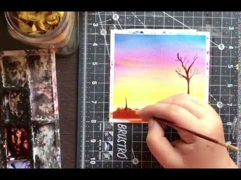 Watercolour Pastel sky landscape tutorial
