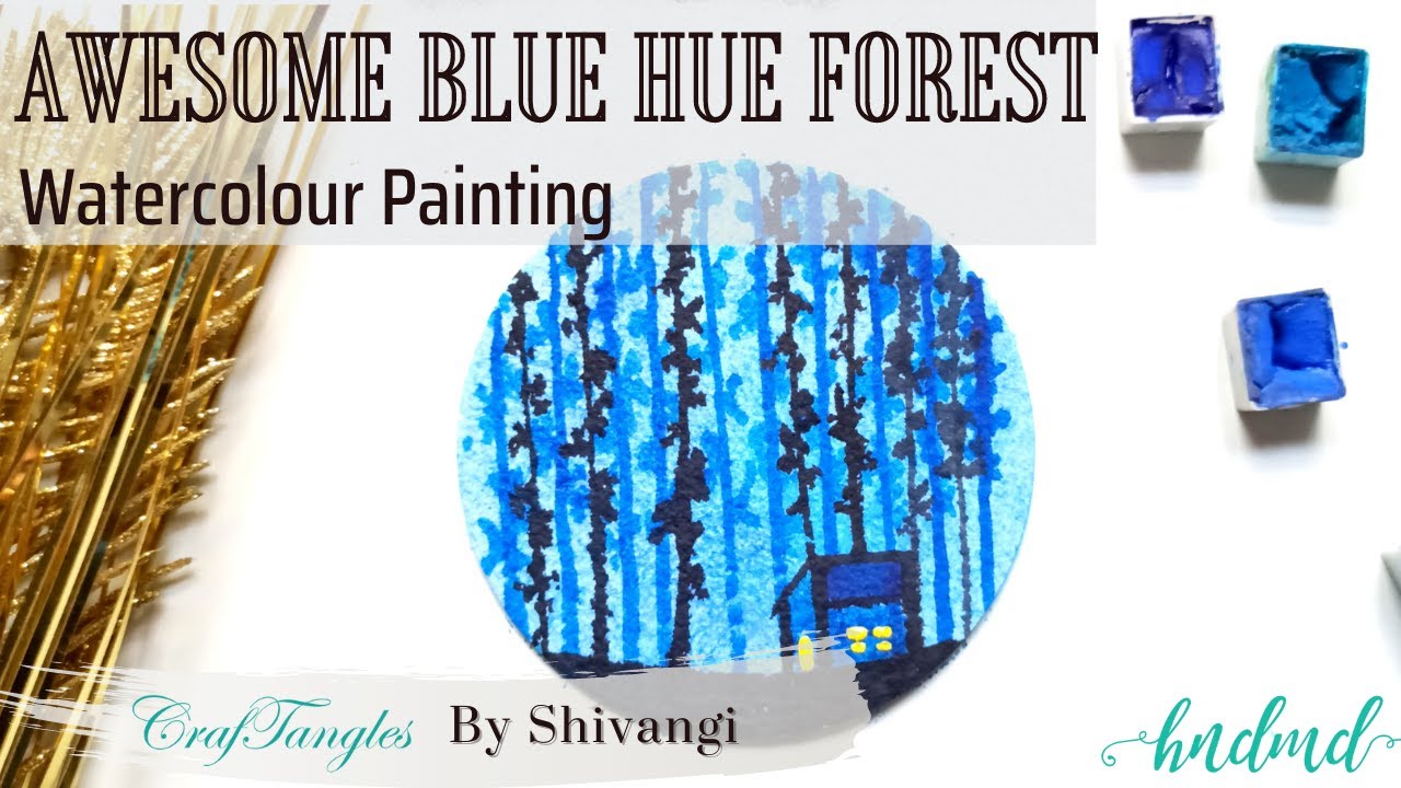 Awesome Blue Hue Forest Watercolour Painting