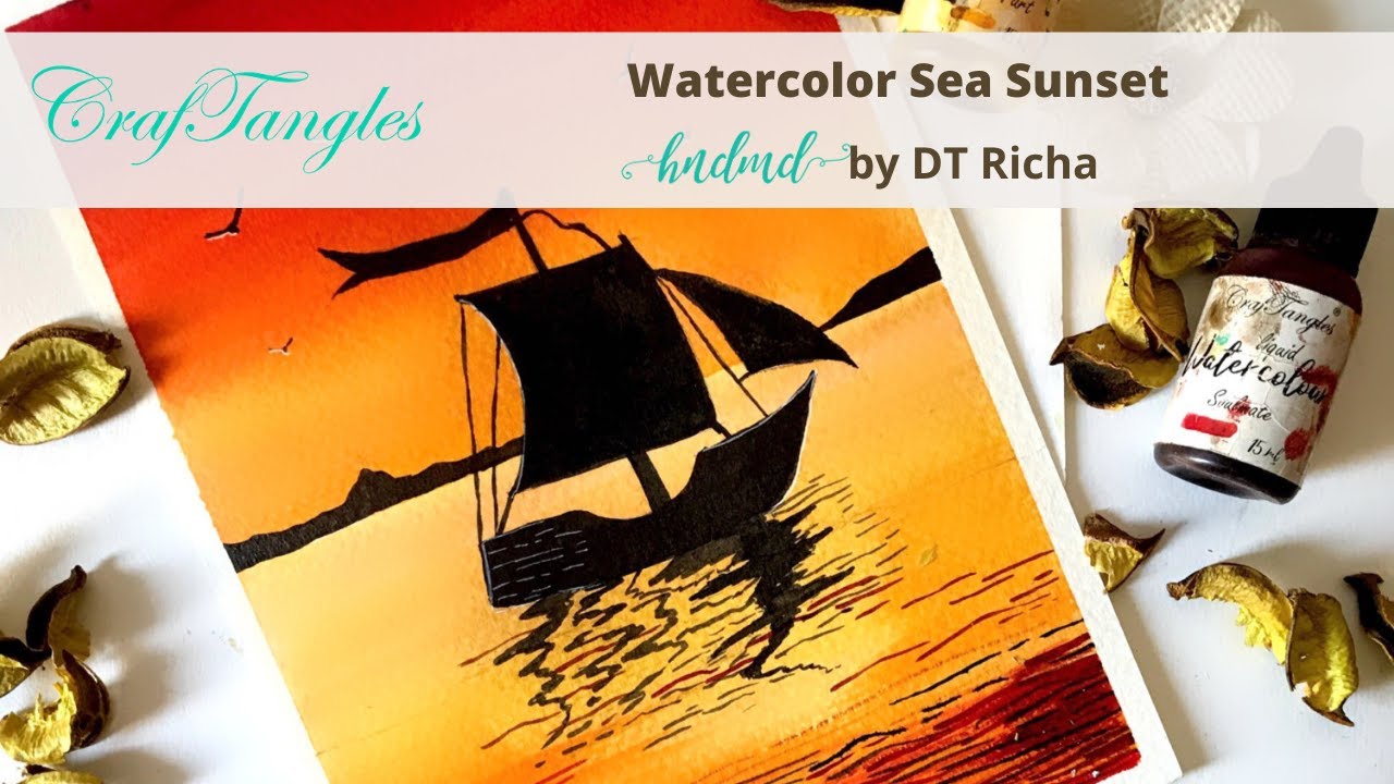 Watercolour sea sunset