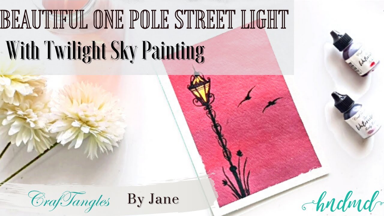 Beautiful 'One pole Street Lamp With Twilight Sky' Painting