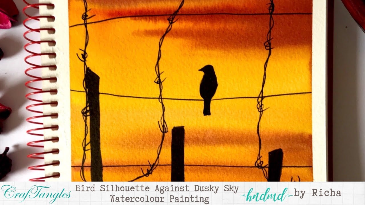 Bird Silhouette Against Dusky Sky Watercolour Painting