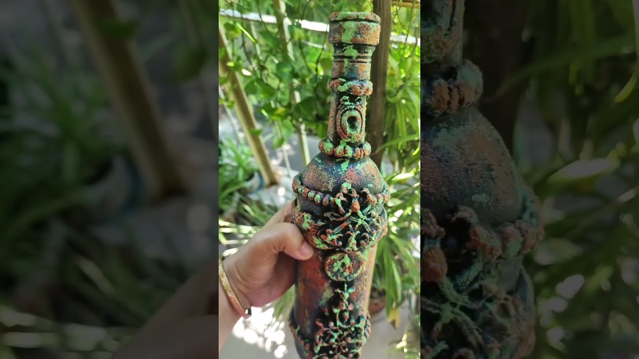 MM Patina Bottle Tutorial #decoupage #mixedmedia #craftangles #hndmd #patina #bottleart