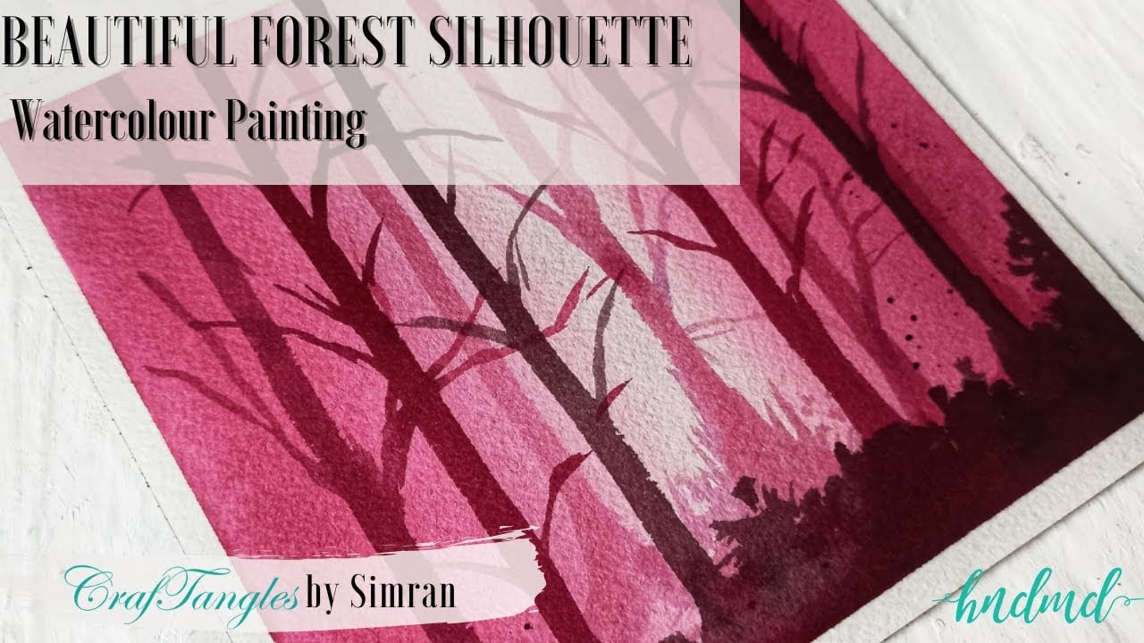 Beautiful Forest Silhouette Watercolour Painting