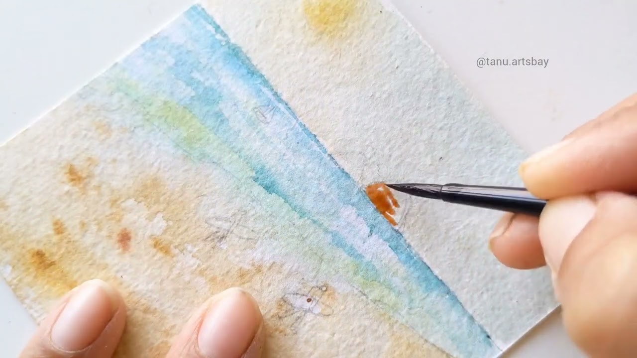 Beach Watercolor Painting #diy #beach #watercolor #watercolour  #hndmd #craftangles #tutorial