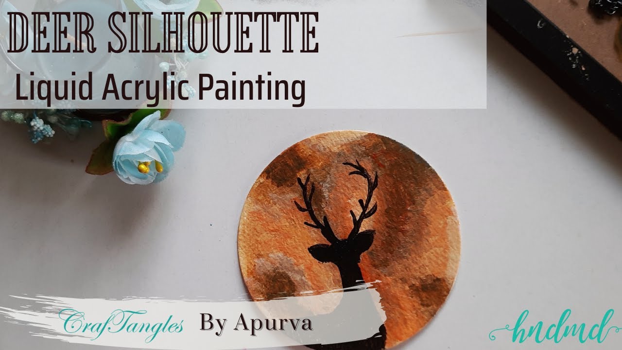 Beautiful 'Deer Silhouette' Liquid Acrylic Painting