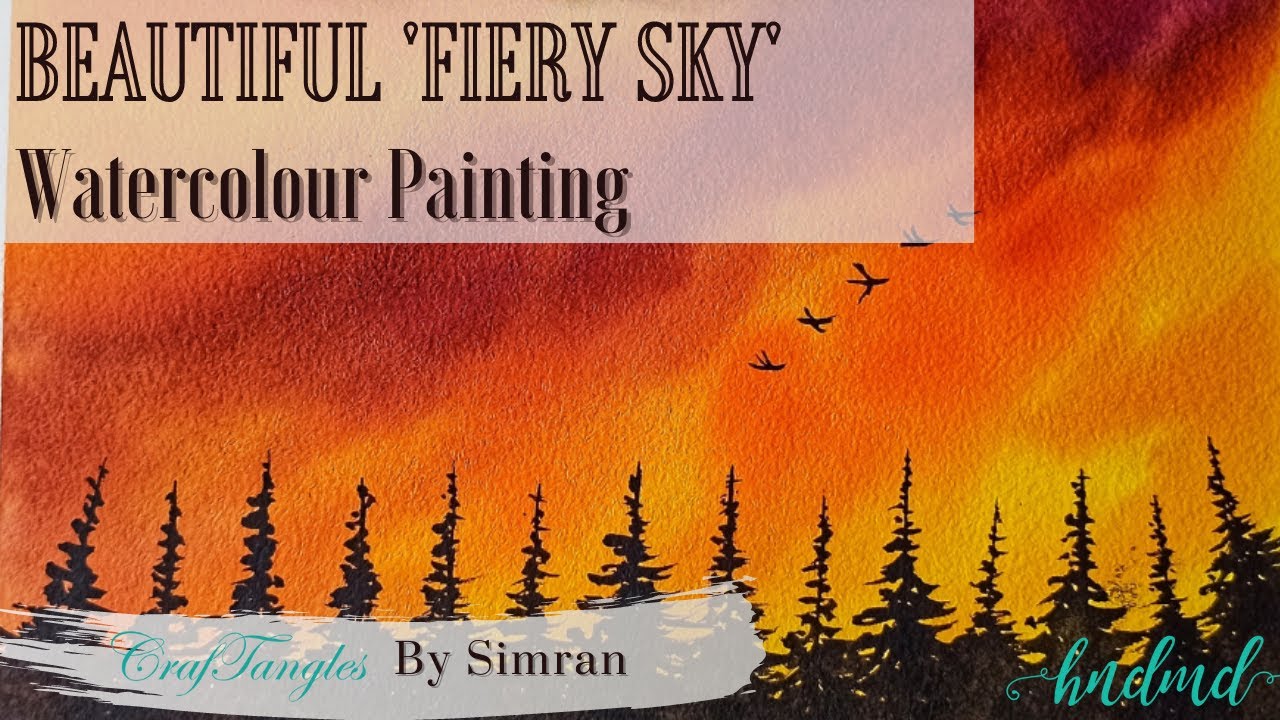 Beautiful 'Fiery Sky' Watercolour Painting