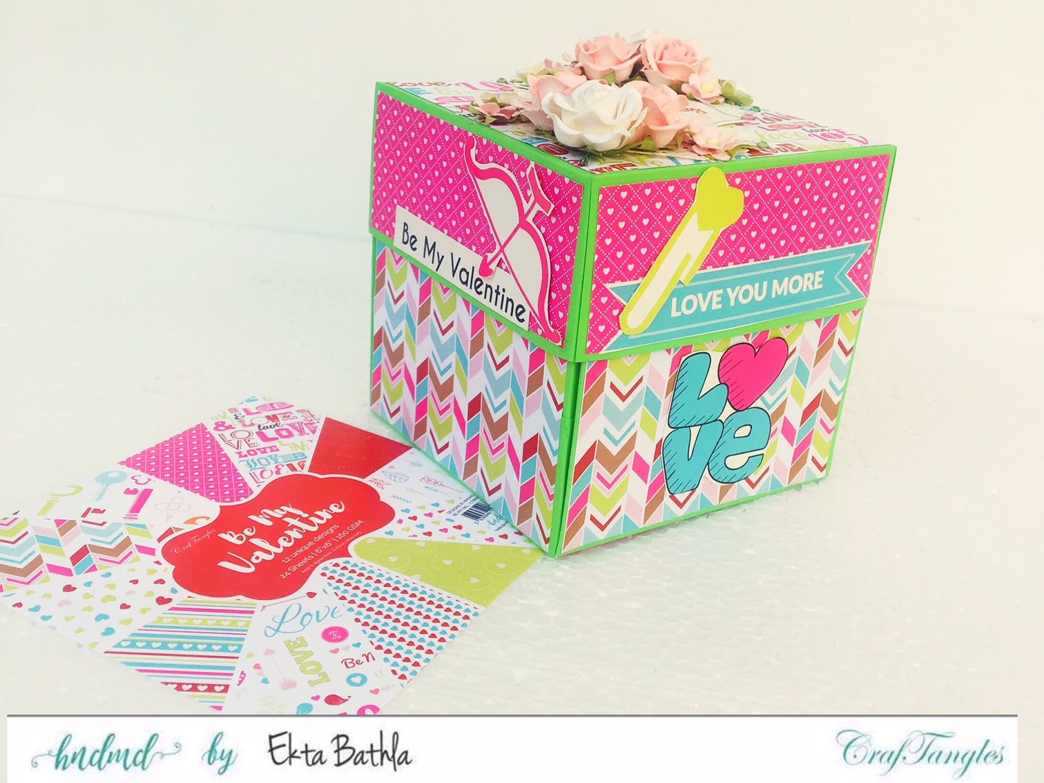 Love themed explosion box using CrafTangles Be My Valentine paper and ...