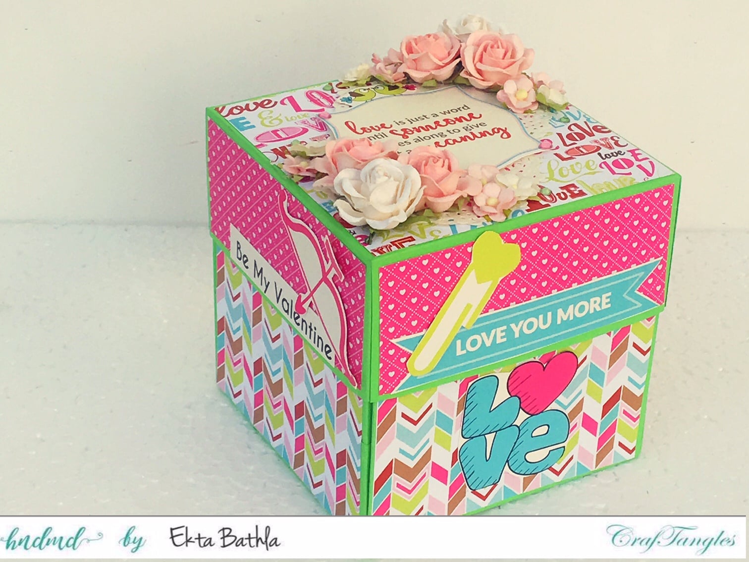 Love themed explosion box using CrafTangles Be My Valentine paper and ...