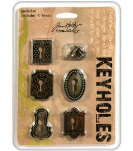 Tim Holtz Key Holes - 5 keyholes and 10 Long Fasteners