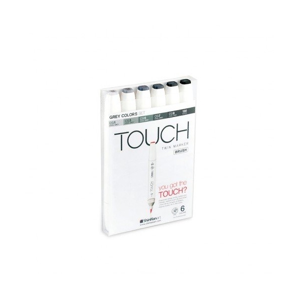 Shinhan Touch Twin Brush Markers (Set of 6 Grey Shades)