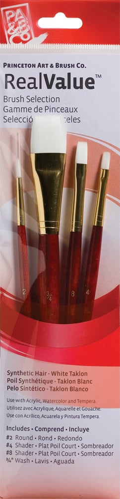 Princeton Real Value Synthetic - White Taklon Short Handle Brush Set (Set of 4 Brushes) - 3