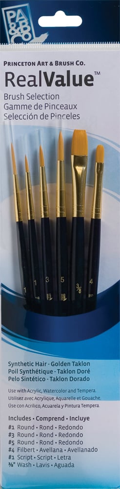 Princeton Real Value Synthetic - Golden Taklon Short Handle Brush Set (Set of 6 Brushes) - 1