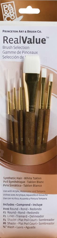 Princeton Real Value Synthetic - White Taklon Short Handle Brush Set (Set of 6 Brushes) - 1