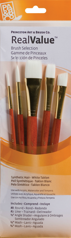 Princeton Real Value Synthetic - White Taklon Short Handle Brush Set (Set of 5 Brushes) - 3