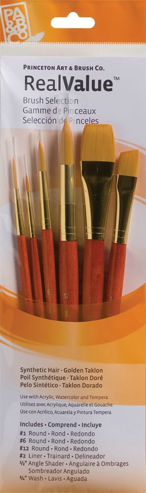 Princeton Real Value Synthetic - Golden Taklon Short Handle Brush Set (Set of 6 Brushes) - 4