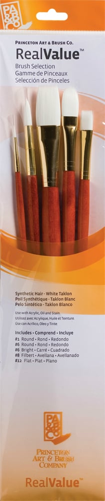 Princeton Real Value Synthetic - White Taklon Long Handle Brush Set (Set of 5 Brushes)
