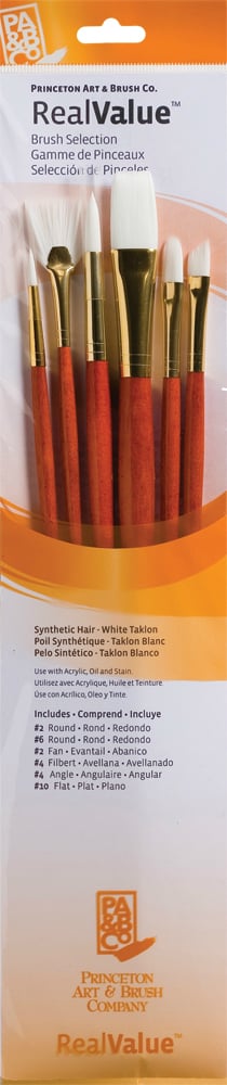 Princeton Real Value Synthetic - White Taklon Long Handle Brush Set (Set of 6 Brushes)