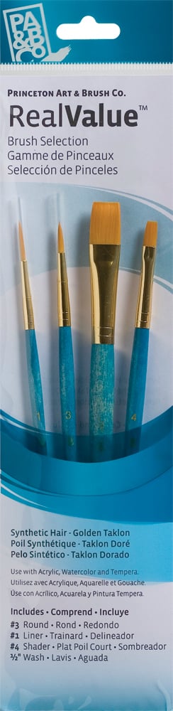 Princeton Real Value Synthetic - Golden Taklon Short Handle Brush Set (Set of 4 Brushes) - 6