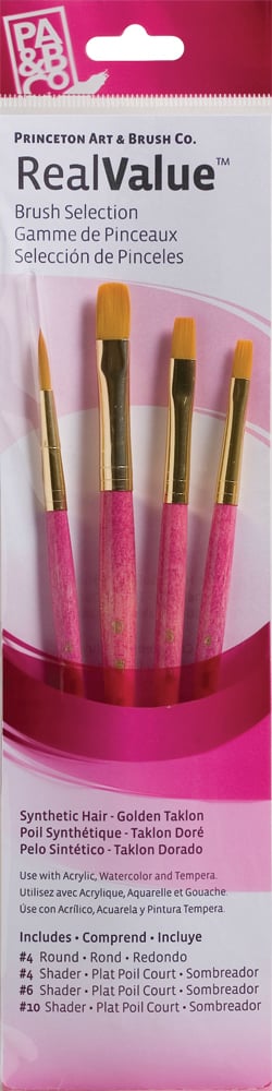 Princeton Real Value Synthetic - Golden Taklon Short Handle Brush Set (Set of 4 Brushes) - 8