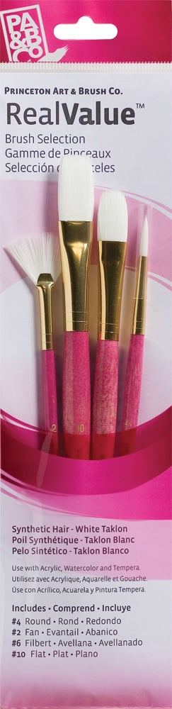 Princeton Real Value Synthetic - White Taklon Short Handle Brush Set (Set of 4 Brushes) - 4