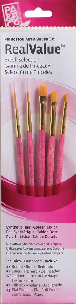Princeton Real Value Synthetic - Golden Taklon Short Handle Brush Set (Set of 5 Brushes) - 3