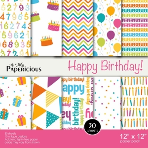 Papericious Designer Collection - Happy Birthday (12 by 12 patterned paper)