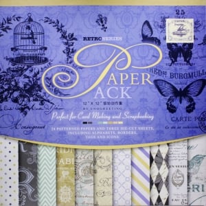 12x12 EnoGreeting Scrapbook paper pack - Retor Series (Set of 24 sheets and 3 die cut sheets)