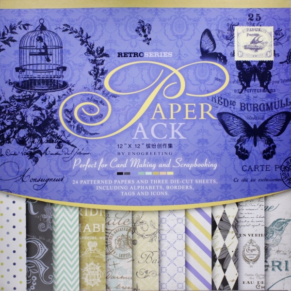 12x12 EnoGreeting Scrapbook paper pack - Retor Series (Set of 24 sheets and 3 die cut sheets)
